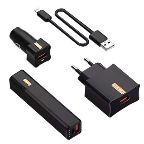 LDNIO 3IN1 MOBILE CHARGING KIT CC200 BLACK CAR CHARGER POWER BANK 2600mAh CC200