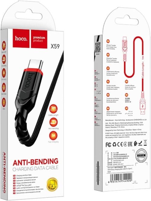 Hoco X59 - Victory Rechargeable Data Cable (3A - 1M) - Type C Plug