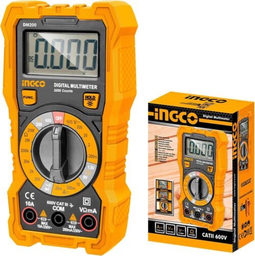 Ingco DM200 Digital Multimeter 600 Volt with LCD Display Counter 1999, Multi Color