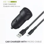 شاحن سيارة رينو (RENO) موديل CC-10 بمنفذ USB مزدوج وقوة 2.4 أمبير مع كابل آيفون (iP Cable)