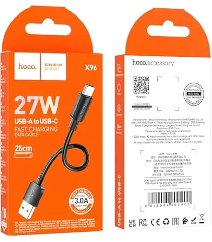 كابل شحن سريع ونقل بيانات هوكو X96 من USB إلى USB-C - بقوة 27 واط وطول 25 سم