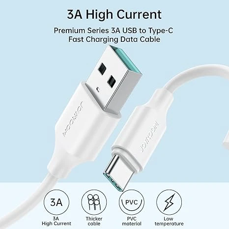 كابل شحن سريع ونقل بيانات جوي رووم (Joyroom) موديل S-UC027A9 من USB-A إلى Type-C - بطول 1 متر وقدرة 3 أمبير