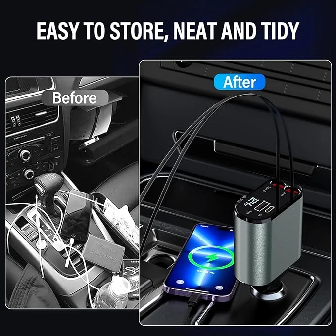 شاحن سيارة سريع "دادو" (DADU) موديل DC-190 بقوة 48 واط مع كابلات سحب مدمجة وشاشة رقمية - الصورة 3