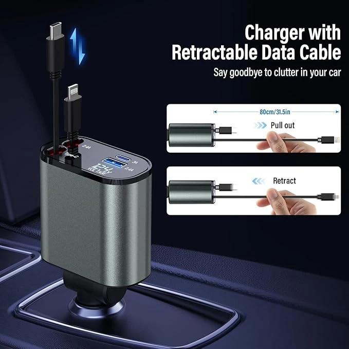 شاحن سيارة سريع "دادو" (DADU) موديل DC-190 بقوة 48 واط مع كابلات سحب مدمجة وشاشة رقمية - الصورة 2