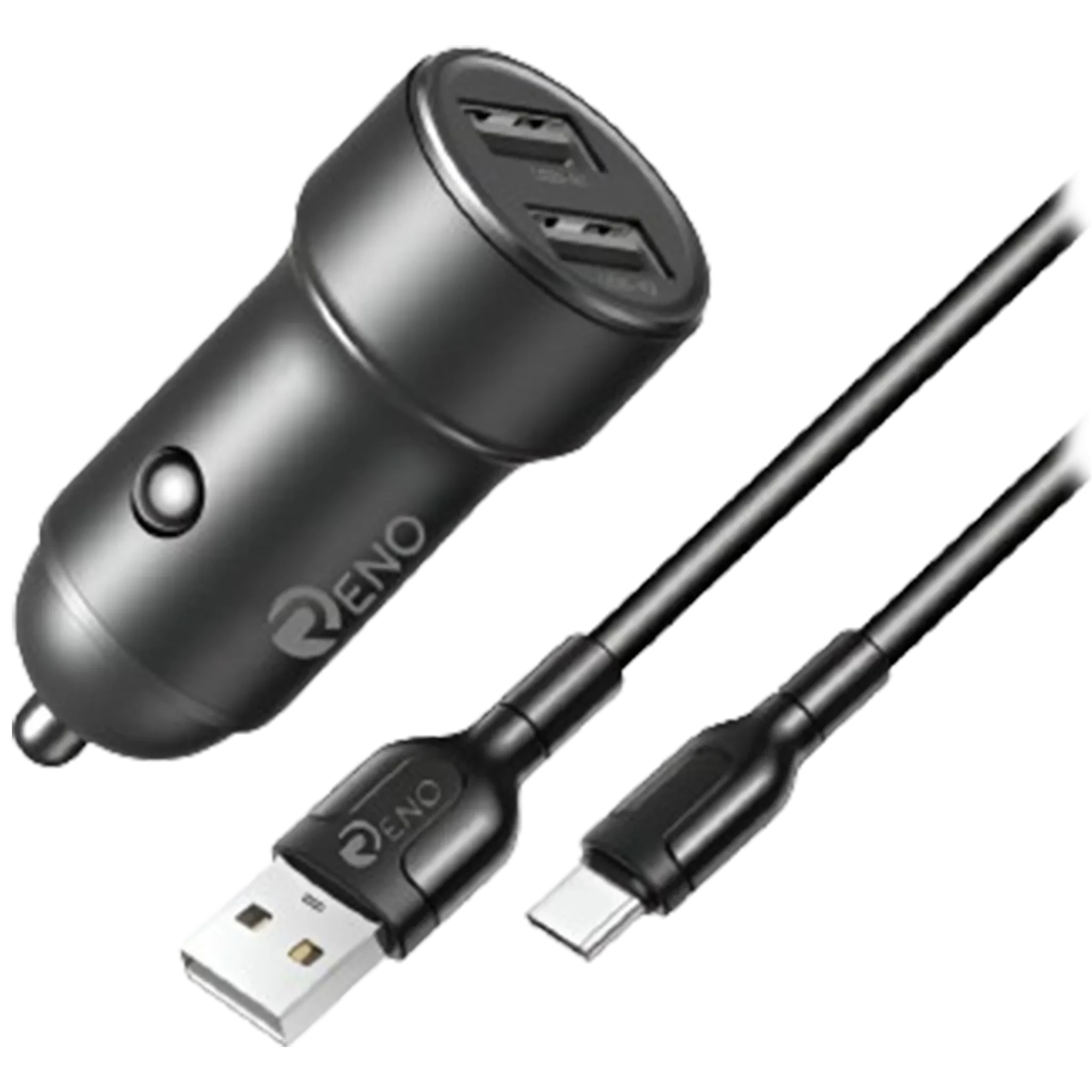 شاحن سيارة رينو (RENO) موديل CC-10 بمنفذ USB مزدوج وقوة 2.4 أمبير مع كابل آيفون (iP Cable) - الصورة 2