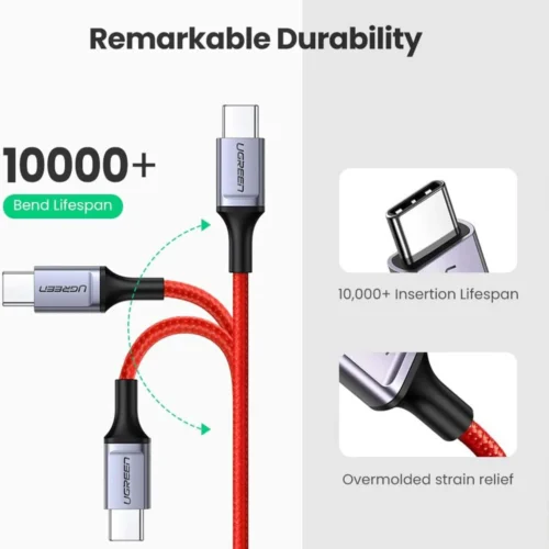 كابل شحن سريع يوجرين (UGREEN) أصلي من نوع USB-C إلى USB-C بتقنية PD وقوة 60 واط