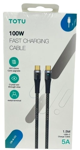 كابل شحن سريع توتو (TOTU) موديل CB-8-CC من USB-C إلى USB-C بقوة 100 واط وقدرة 5 أمبير بطول 1.5 متر