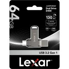 فلاش ميموري Lexar JumpDrive Dual Drive D400 سعة 64 جيجابايت USB Type-C