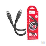 كابل شحن سريع ونقل بيانات هوكو U110 نايلون مضفر من Type-C إلى Type-C بقوة 60 واط وطول 1.2 متر