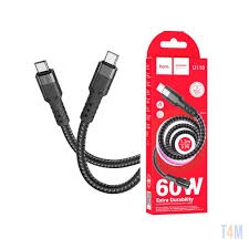 كابل شحن سريع ونقل بيانات هوكو U110 نايلون مضفر من Type-C إلى Type-C بقوة 60 واط وطول 1.2 متر