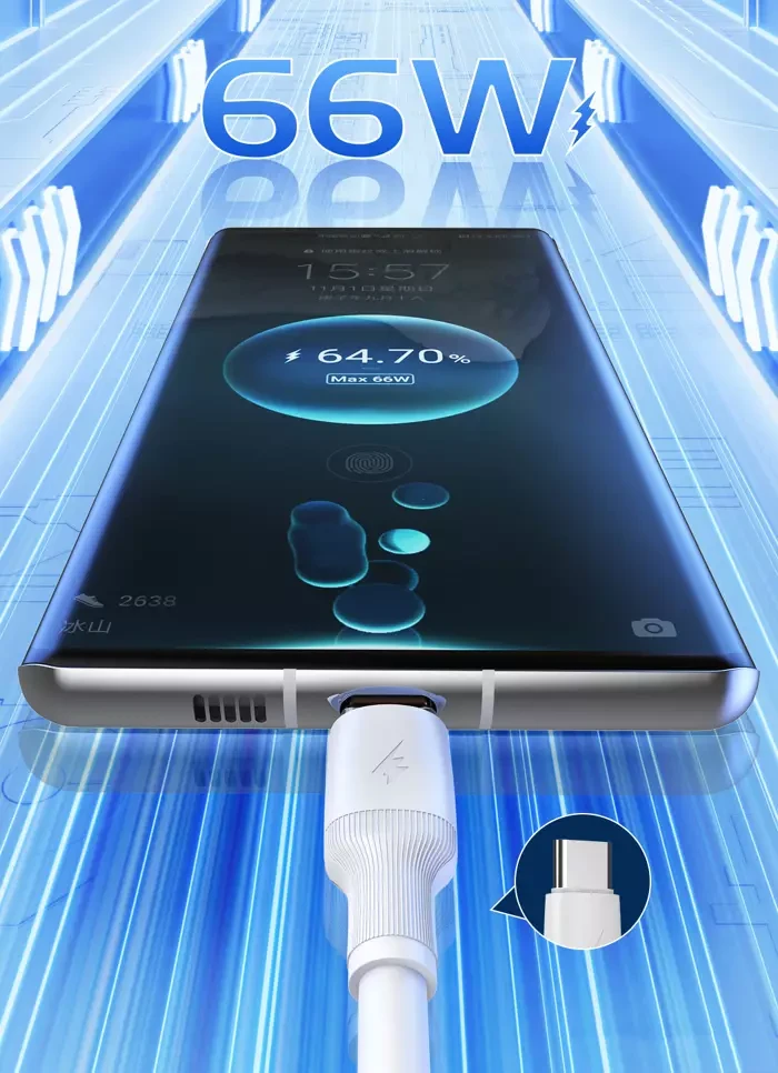 كابل شحن ونقل بيانات سريع SENDEM M77 منفذ Type-C إلى Type-C بقدرة 66 واط وطول 1 متر - الصورة 3