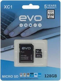 كارت ذاكرة evo XC1 سعة 128 جيجابايت Micro SD مع محول سرعة 100MB/s